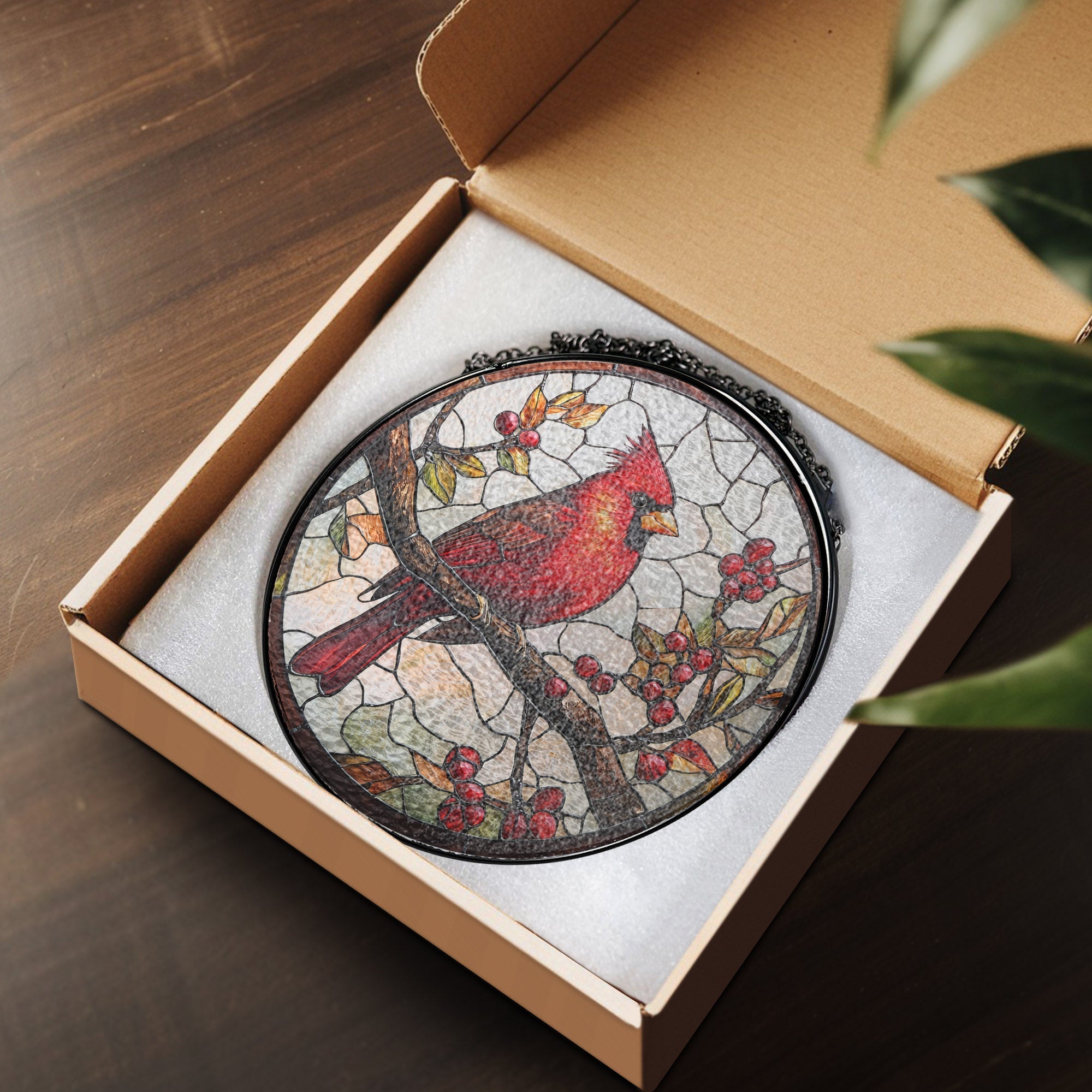 Cardinal Bird Memorial Stained Glass Suncatcher