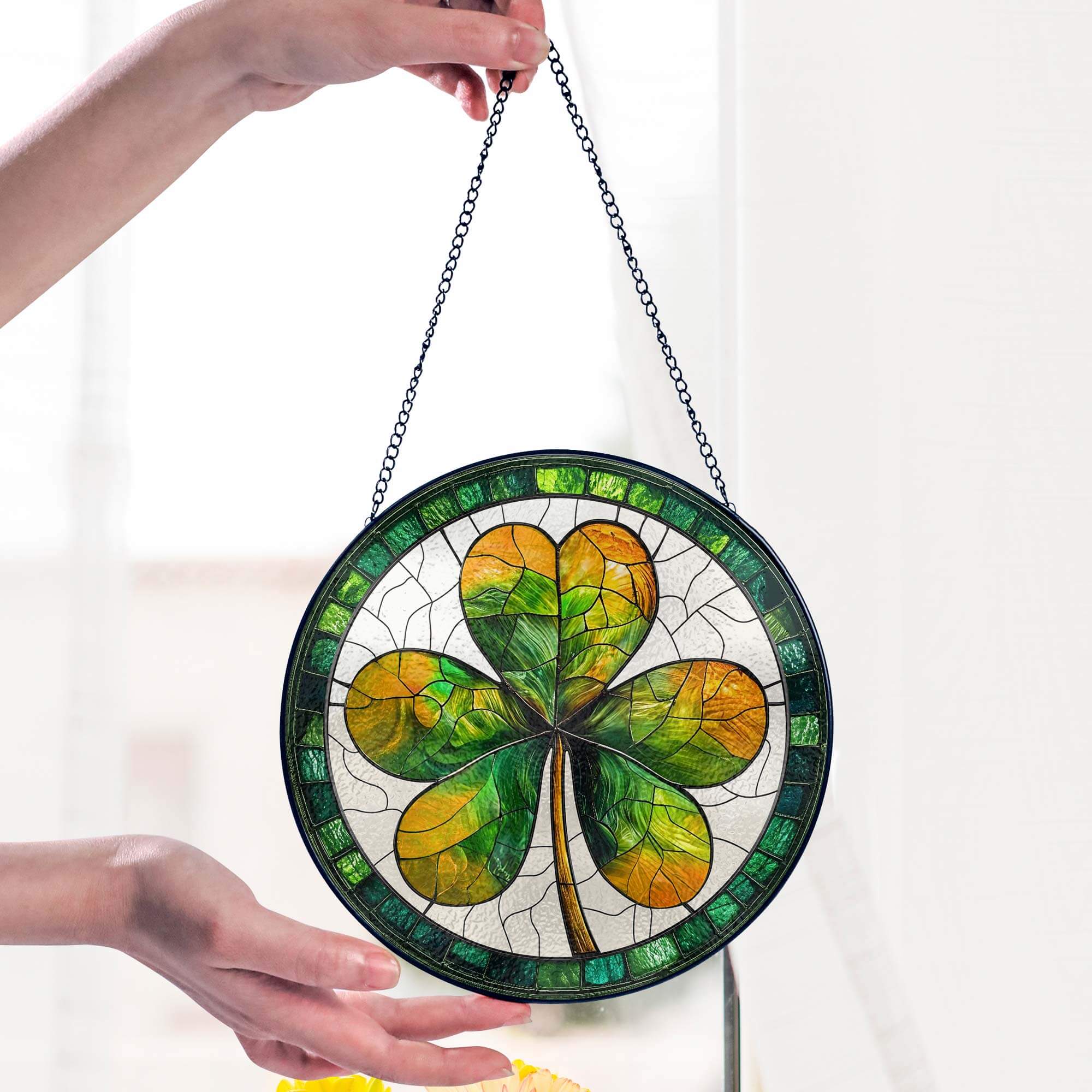 Irish Shamrock St. Patrick's Day Stained Glass Suncatcher