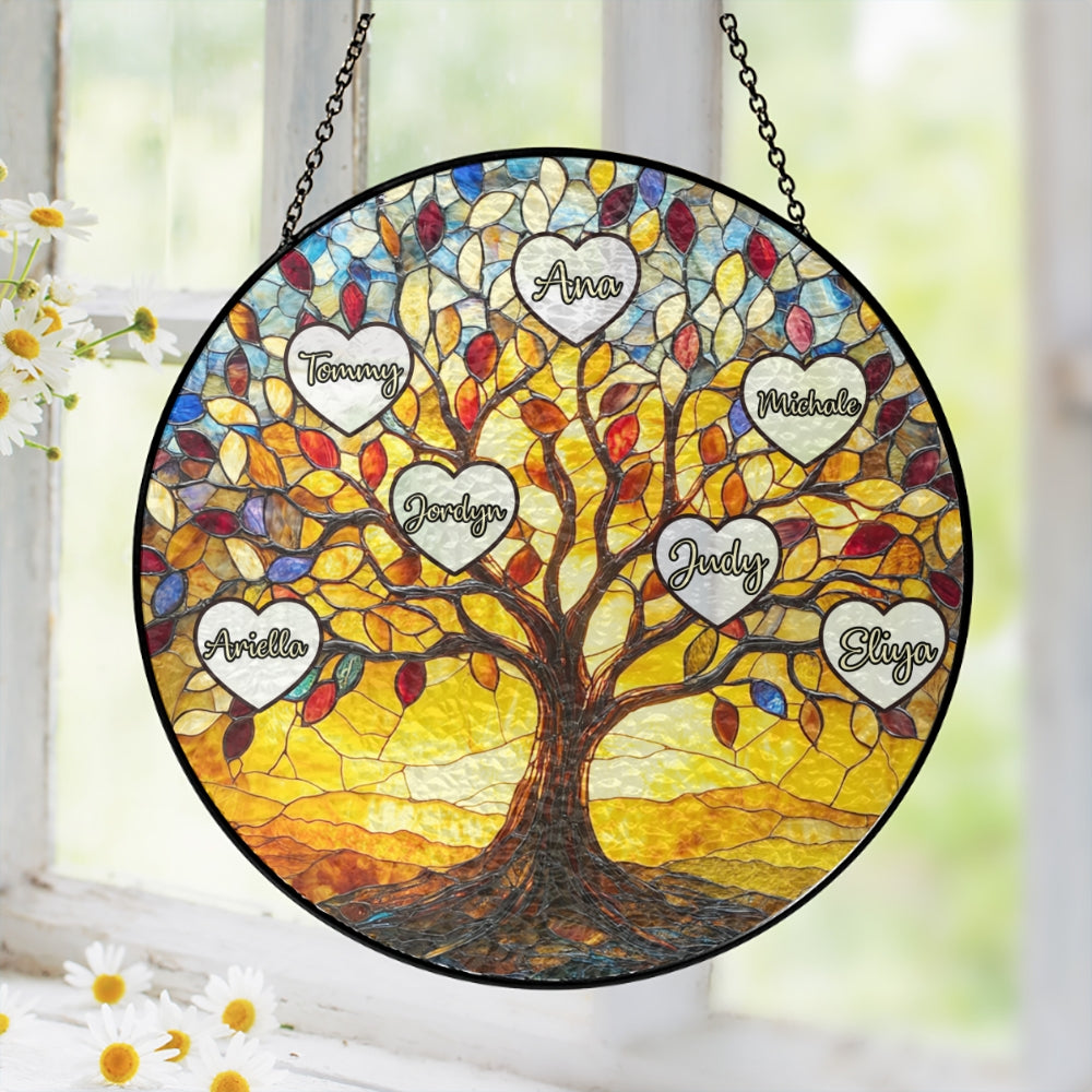 Tree of Life Custom Names Personalized Stained Glass Suncatcher