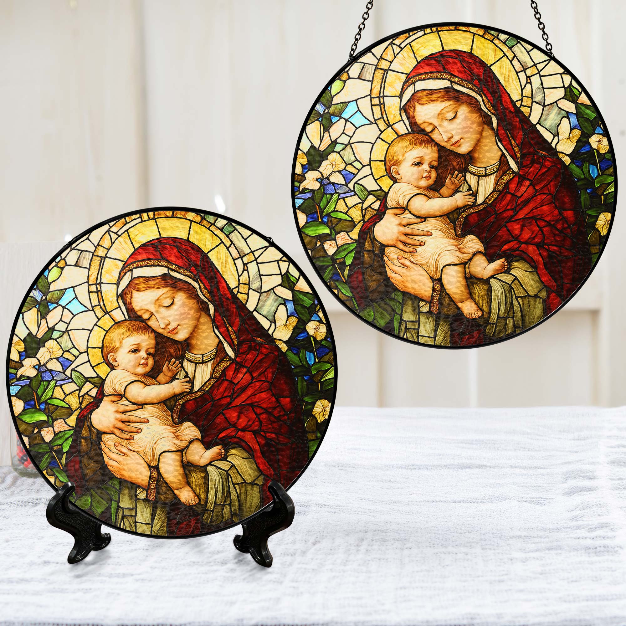 Blessed Virgin Mary Catholic  Religious Stained Glass Suncatcher