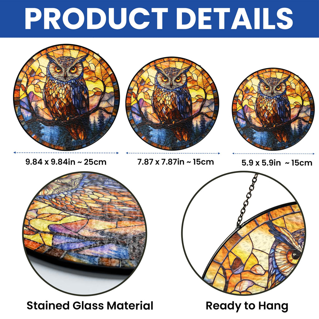 Owl Stained Glass Suncatcher Window Hanging