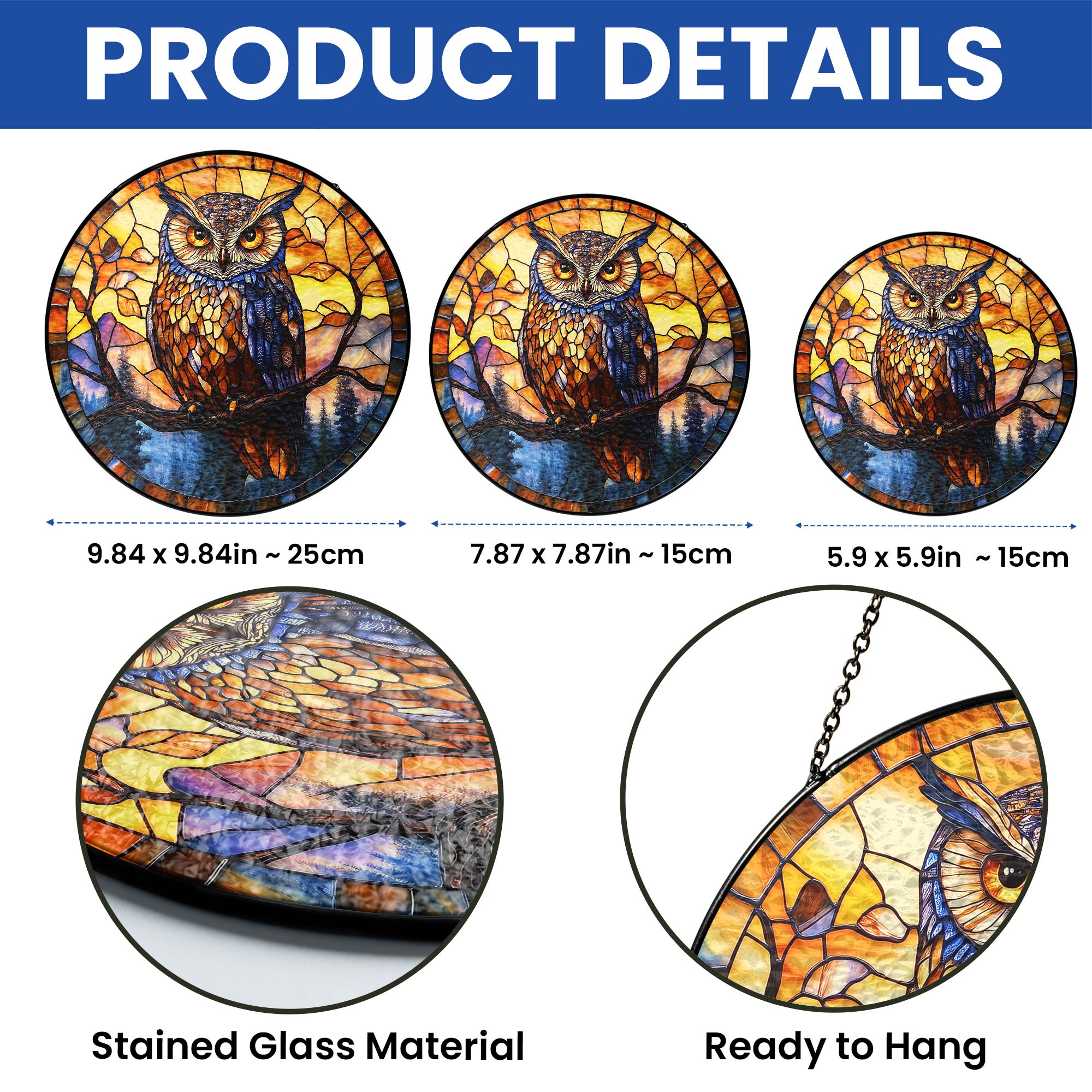 Owl Stained Glass Suncatcher Window Hanging
