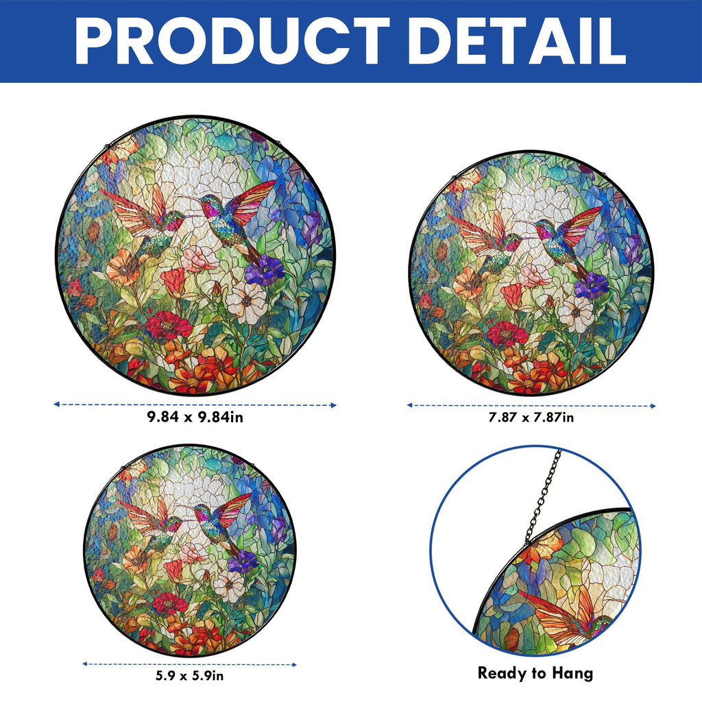 Hummingbirds In Flower Garden Hummingbird Stained Glass Suncatcher