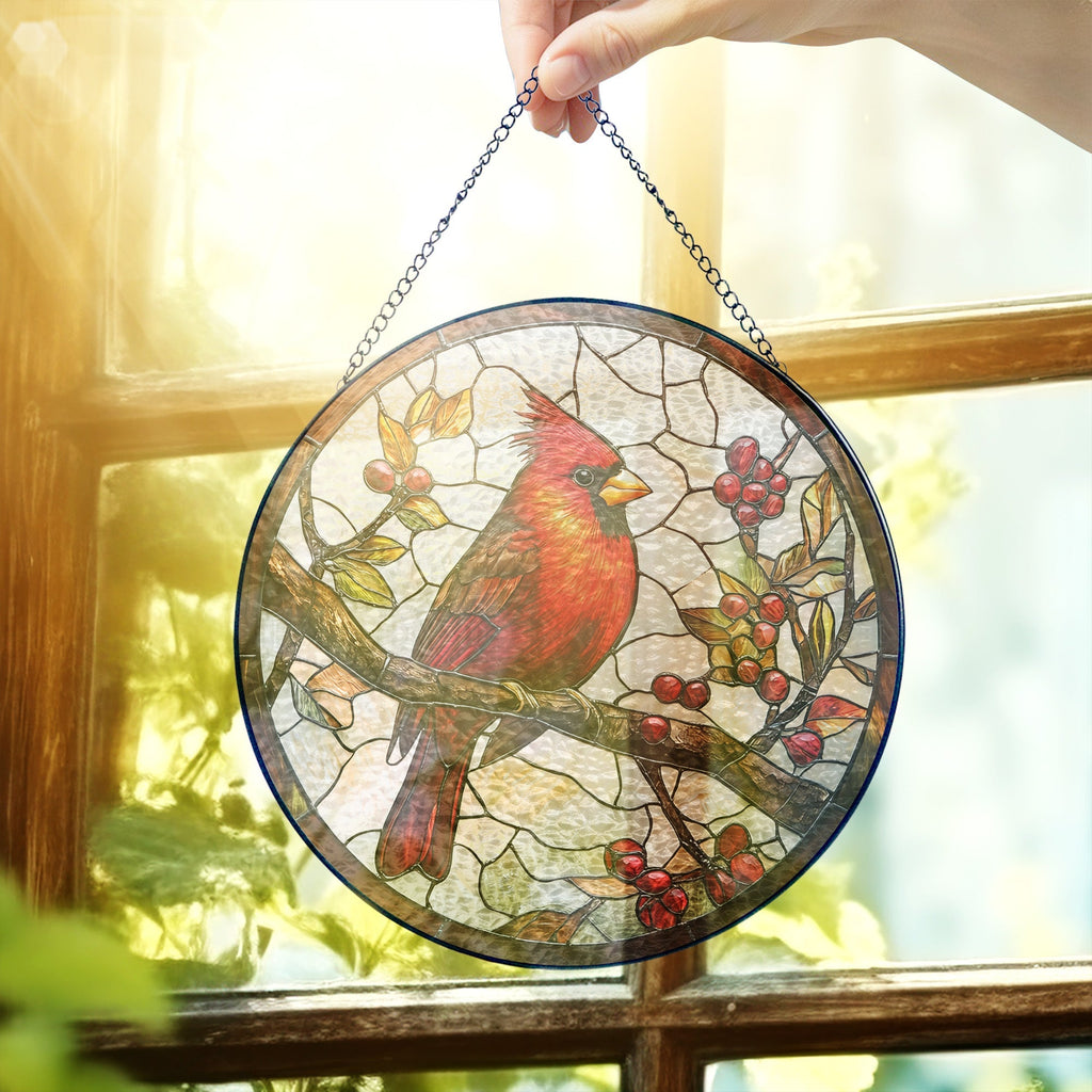 Cardinal Bird Memorial Stained Glass Suncatcher