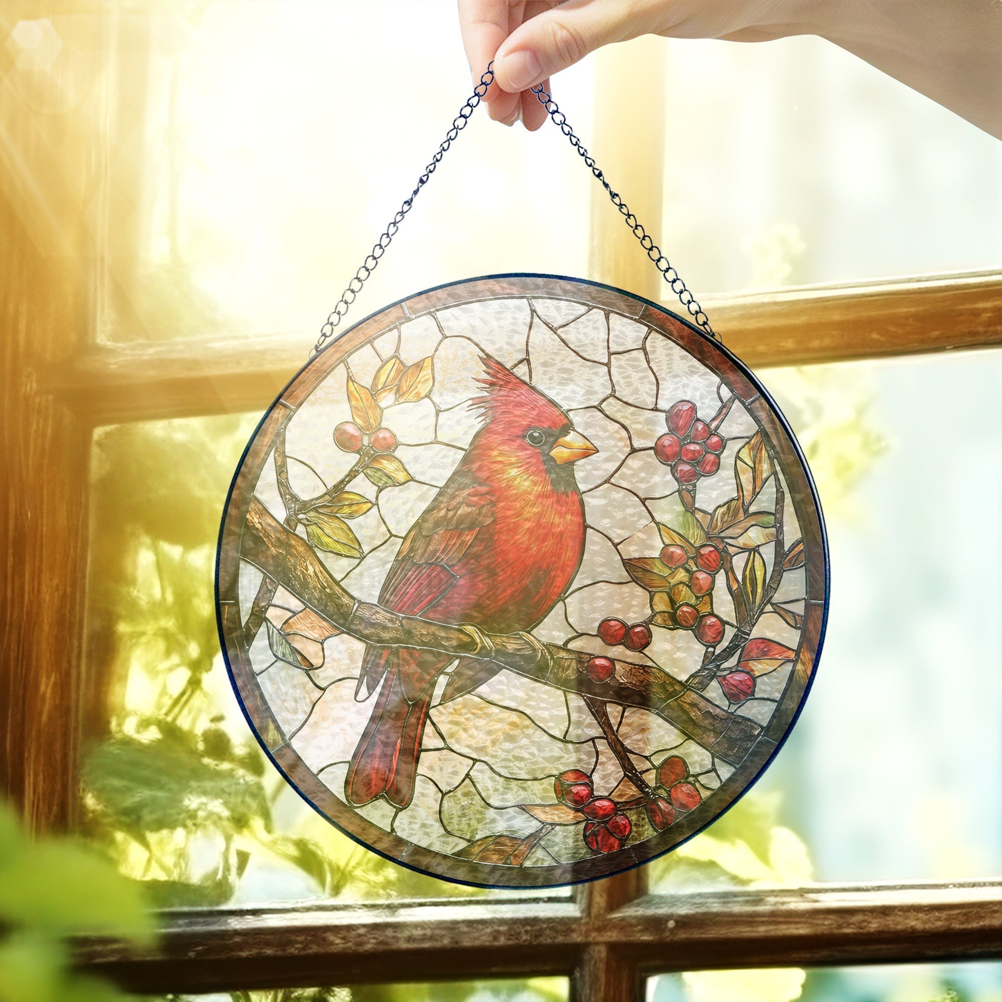 Cardinal Bird Memorial Stained Glass Suncatcher