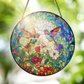 Hummingbirds In Flower Garden Hummingbird Stained Glass Suncatcher