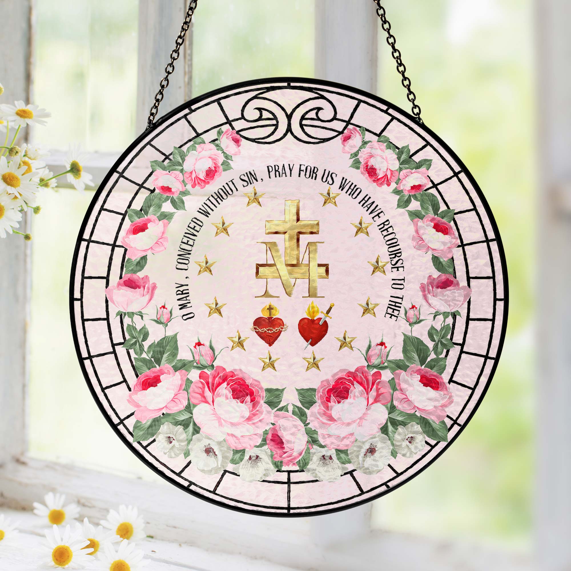 Marian Catholic Virgin Mary Religious Stained Glass Suncatcher