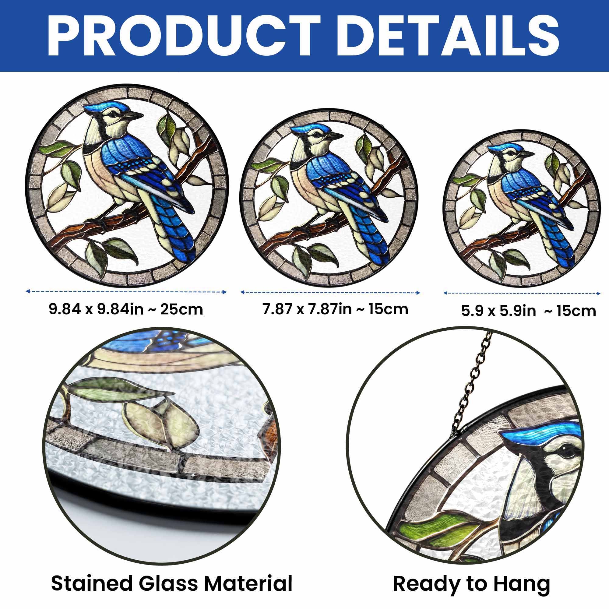 Blue Jay Birdwatching Stained Glass Suncatcher