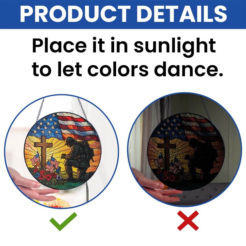 Patriotic Kneeling Soldier Memorial Day Veteran Day Stained Glass Suncatcher