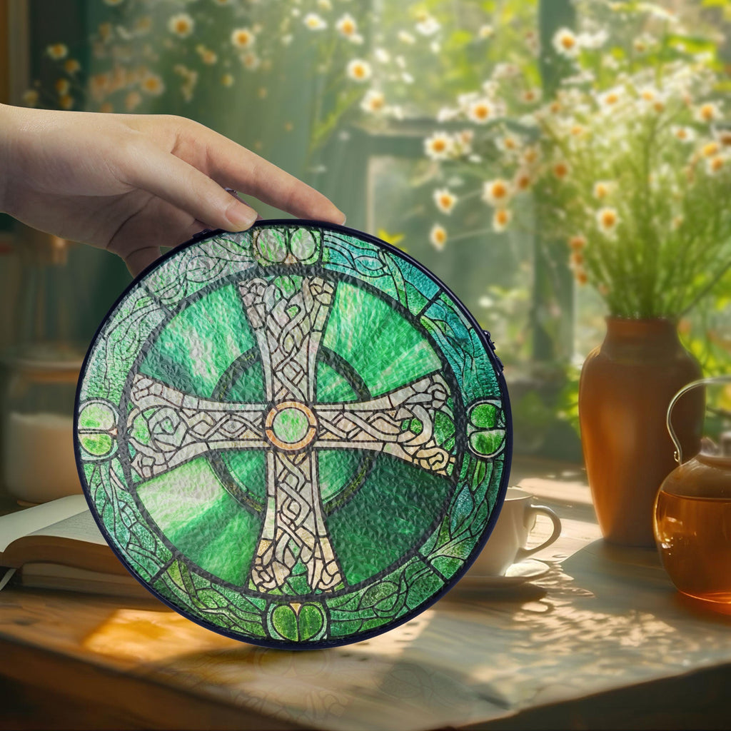 Irish Celtic Cross Stained Glass Suncatcher