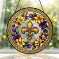 Mardi Gras Fleur de Lis Stained Glass Suncatcher. Louisiana Window Hanging