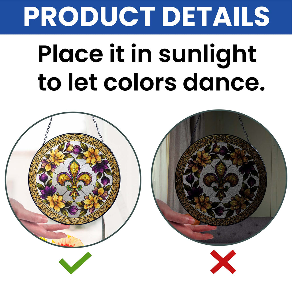 Mardi Gras Fleur de Lis Stained Glass Suncatcher. Louisiana Window Hanging