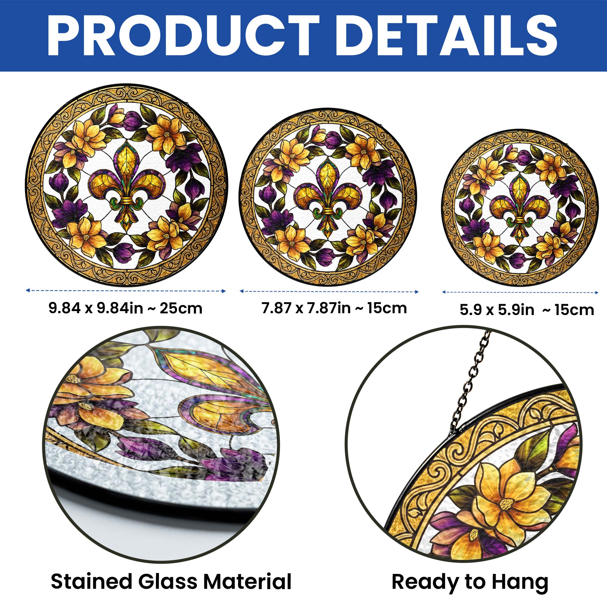 Mardi Gras Fleur de Lis Stained Glass Suncatcher. Louisiana Window Hanging