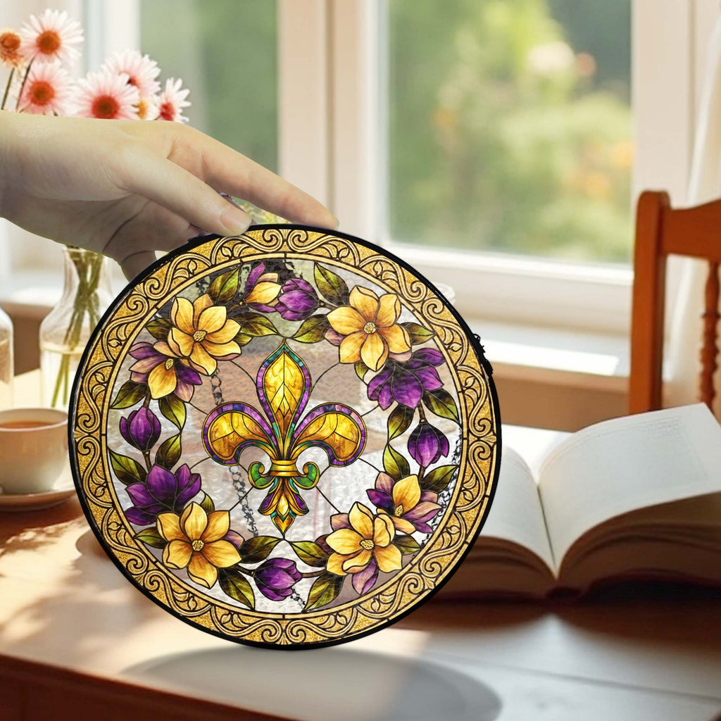 Mardi Gras Fleur de Lis Stained Glass Suncatcher. Louisiana Window Hanging