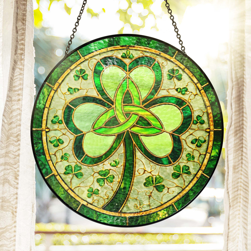 Irish Celtic Knot Shamrock Stained Glass Suncatcher for St. Patrick's