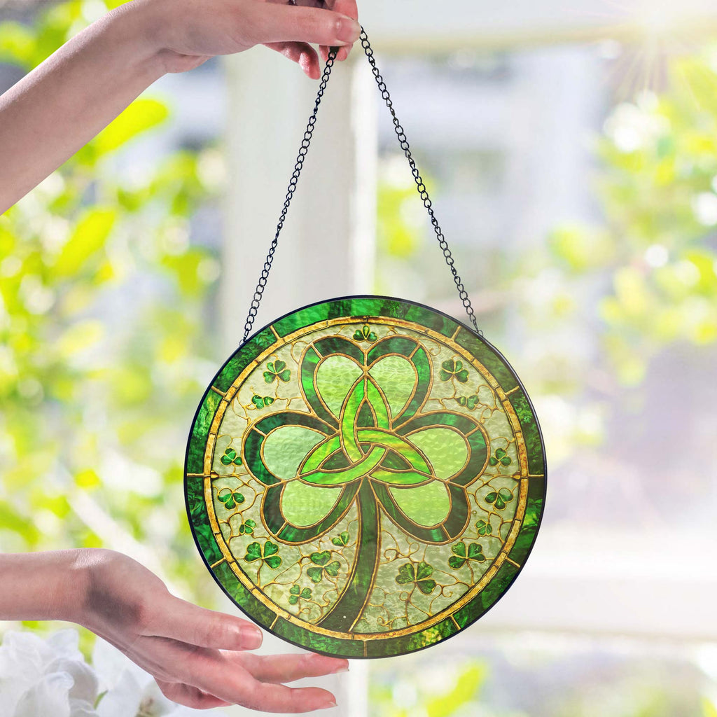 Irish Celtic Knot Shamrock Stained Glass Suncatcher for St. Patrick's