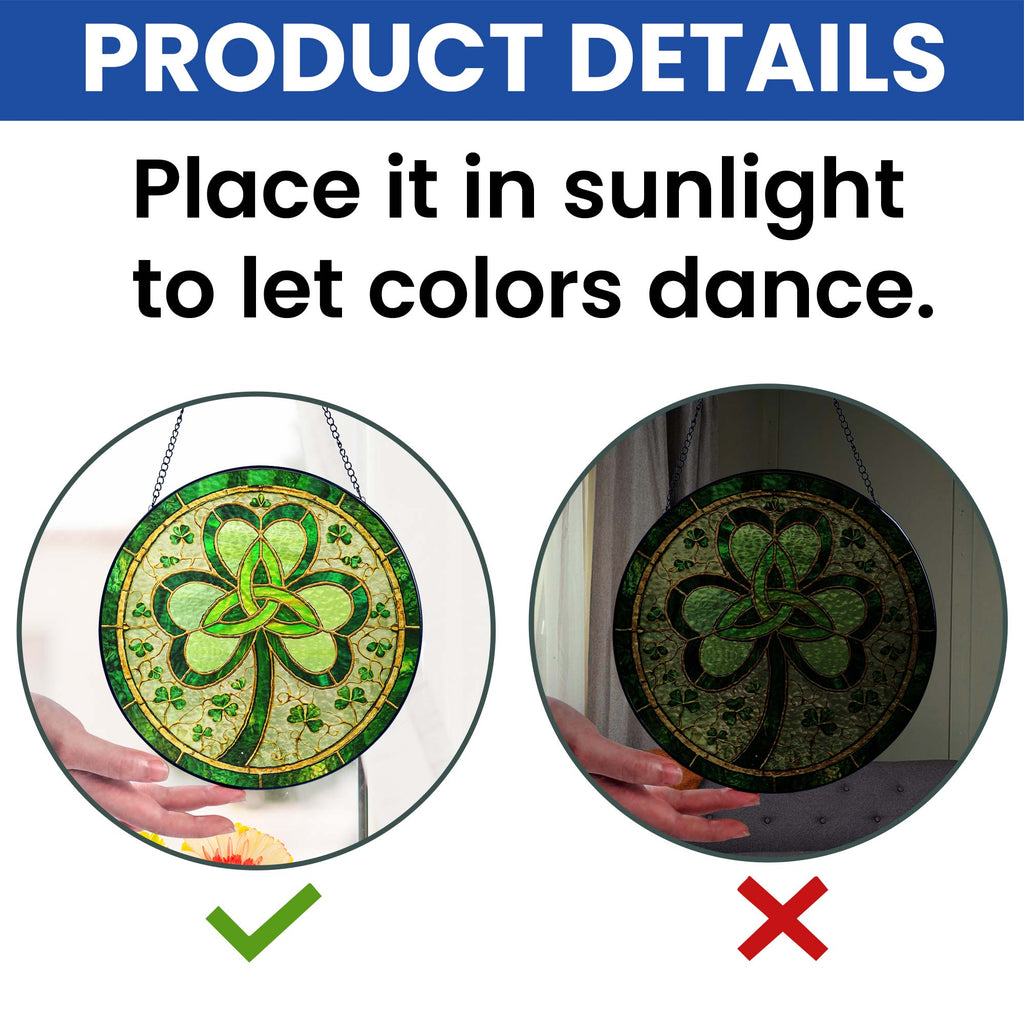 Irish Celtic Knot Shamrock Stained Glass Suncatcher for St. Patrick's