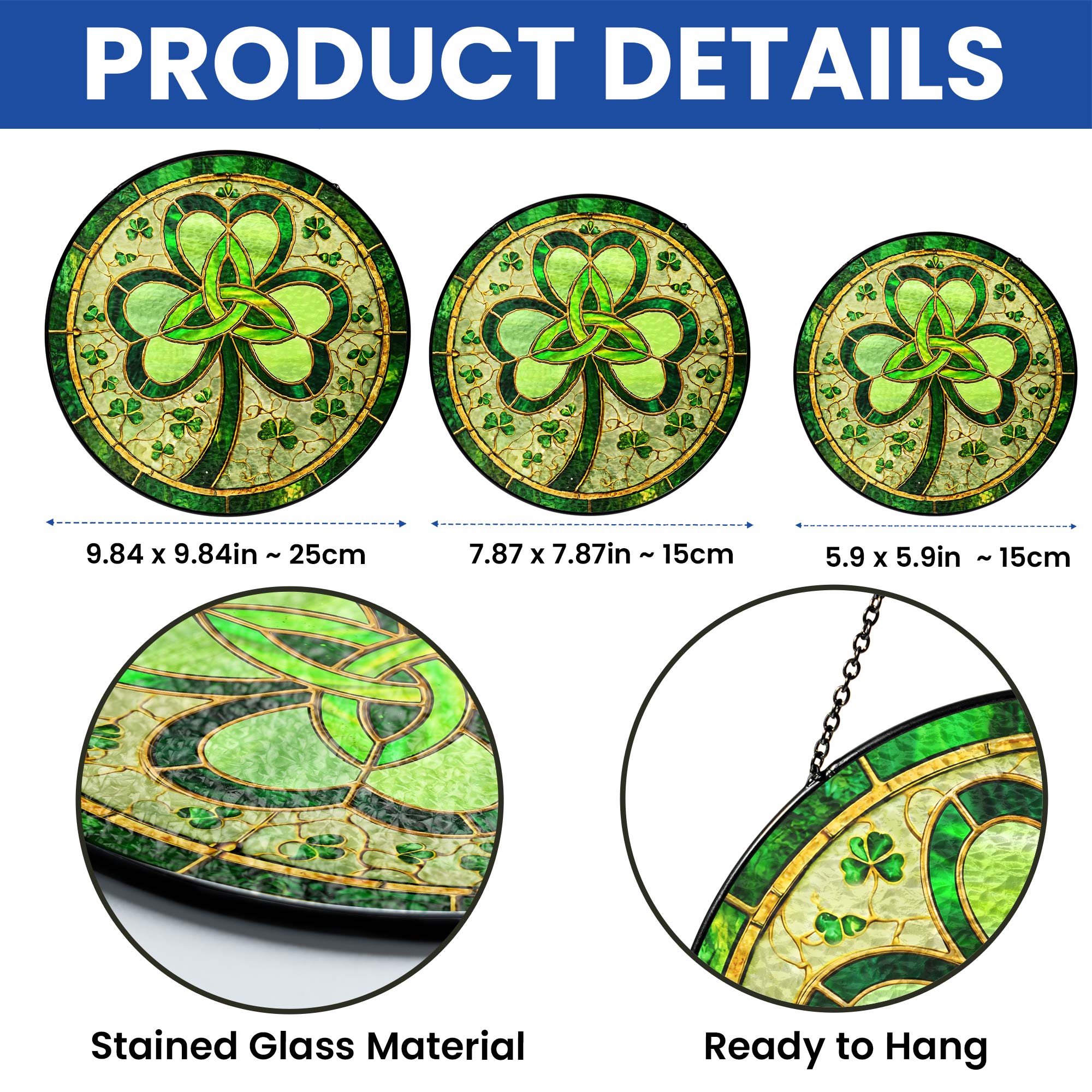 Irish Celtic Knot Shamrock Stained Glass Suncatcher for St. Patrick's