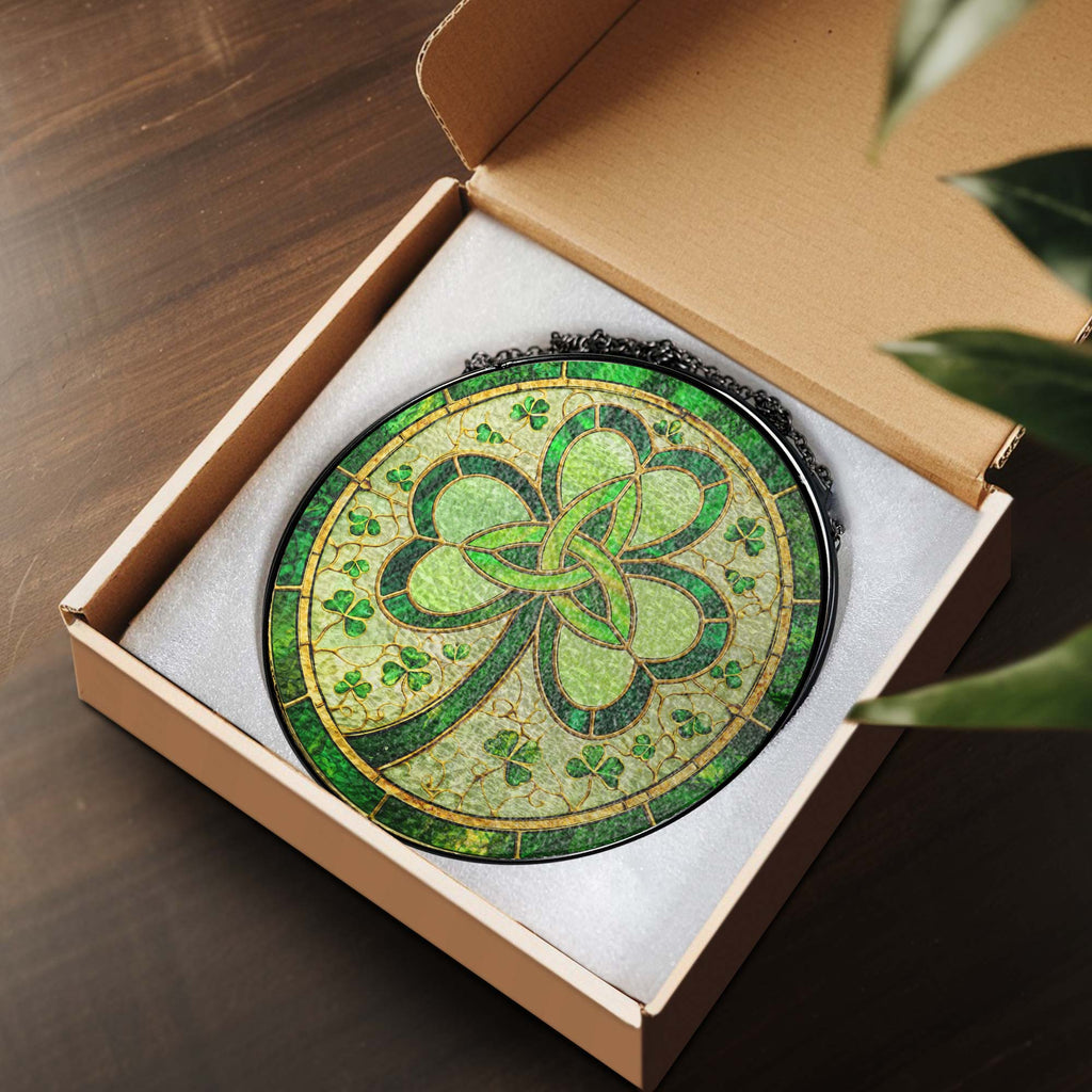 Irish Celtic Knot Shamrock Stained Glass Suncatcher for St. Patrick's