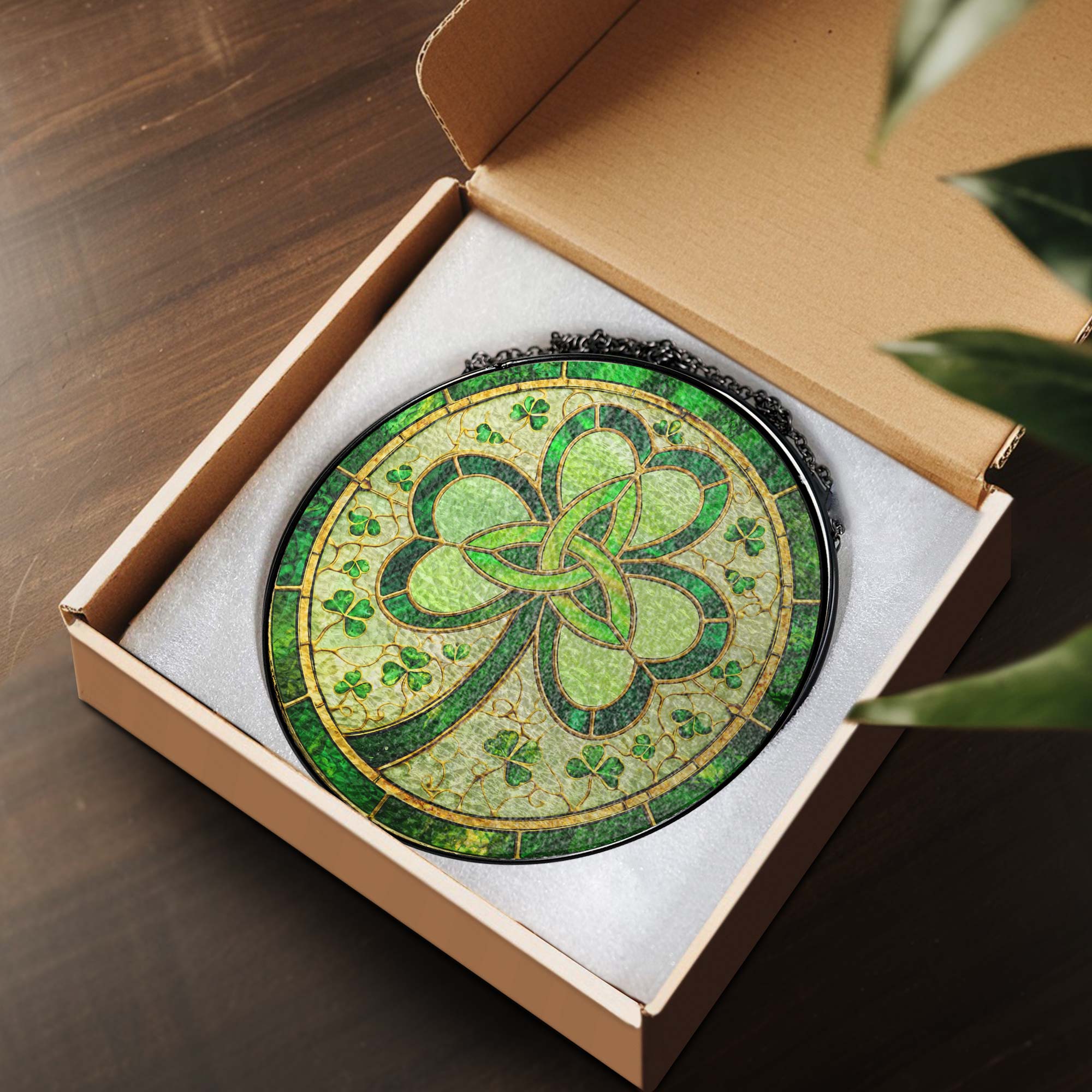 Irish Celtic Knot Shamrock Stained Glass Suncatcher for St. Patrick's