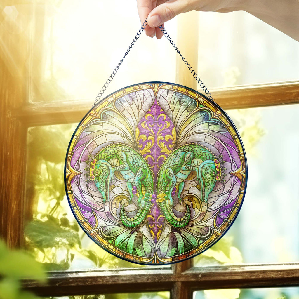 Mardi Gras Suncatcher. Louisiana Fleur De Lis Alligator Window Decor