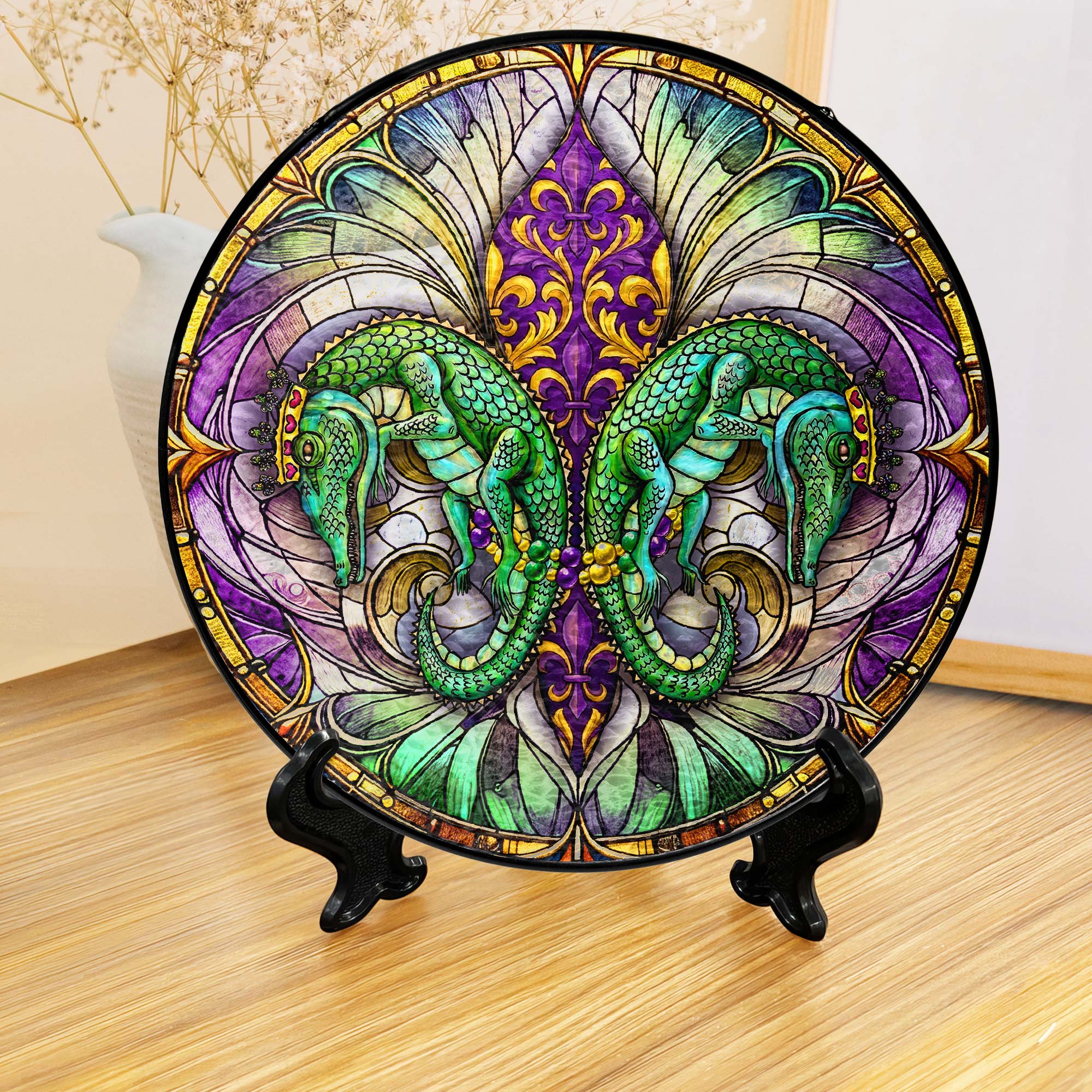 Mardi Gras Suncatcher. Louisiana Fleur De Lis Alligator Window Decor