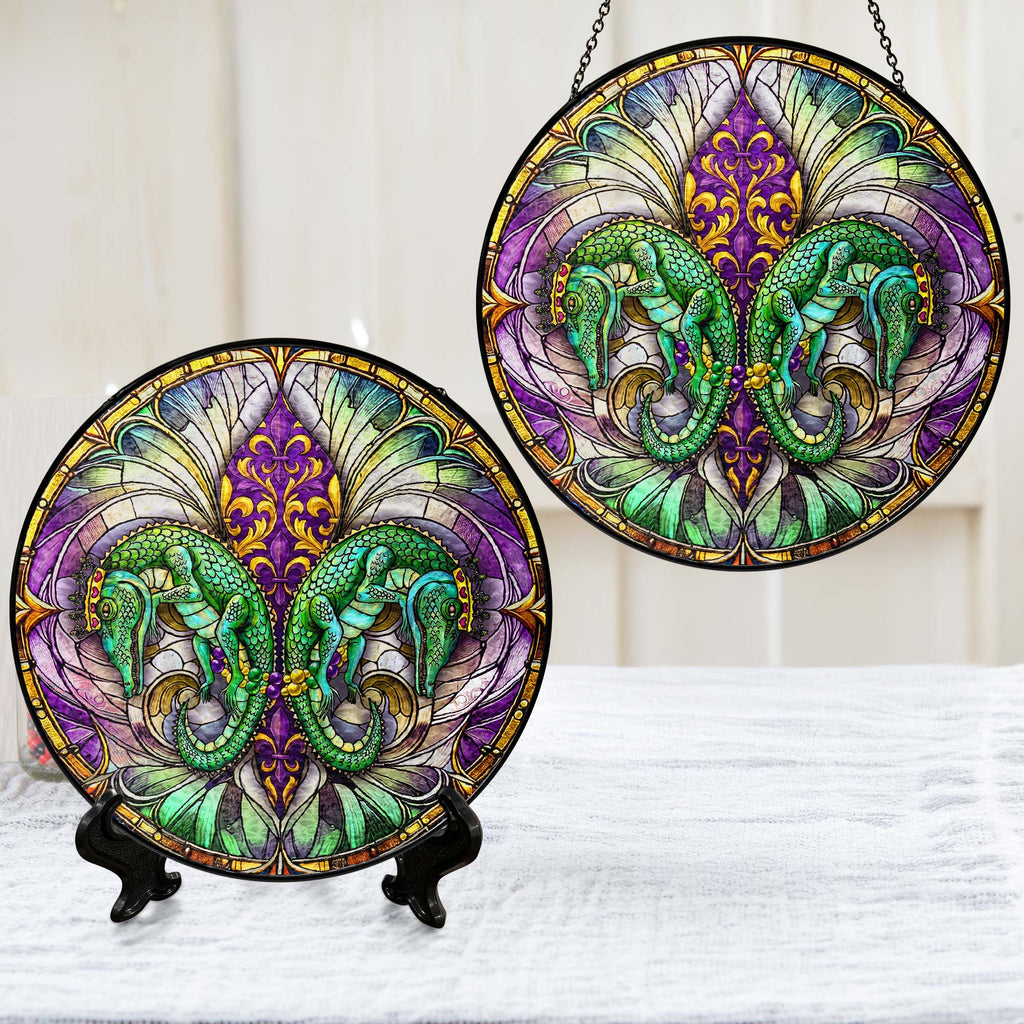 Mardi Gras Suncatcher. Louisiana Fleur De Lis Alligator Window Decor