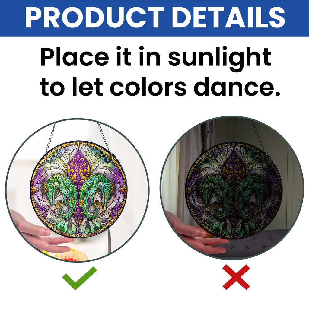 Mardi Gras Suncatcher. Louisiana Fleur De Lis Alligator Window Decor