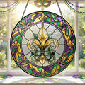 Mardi Gras Suncatcher. Stained glass Fleur de Lis Carnival Gift Decor