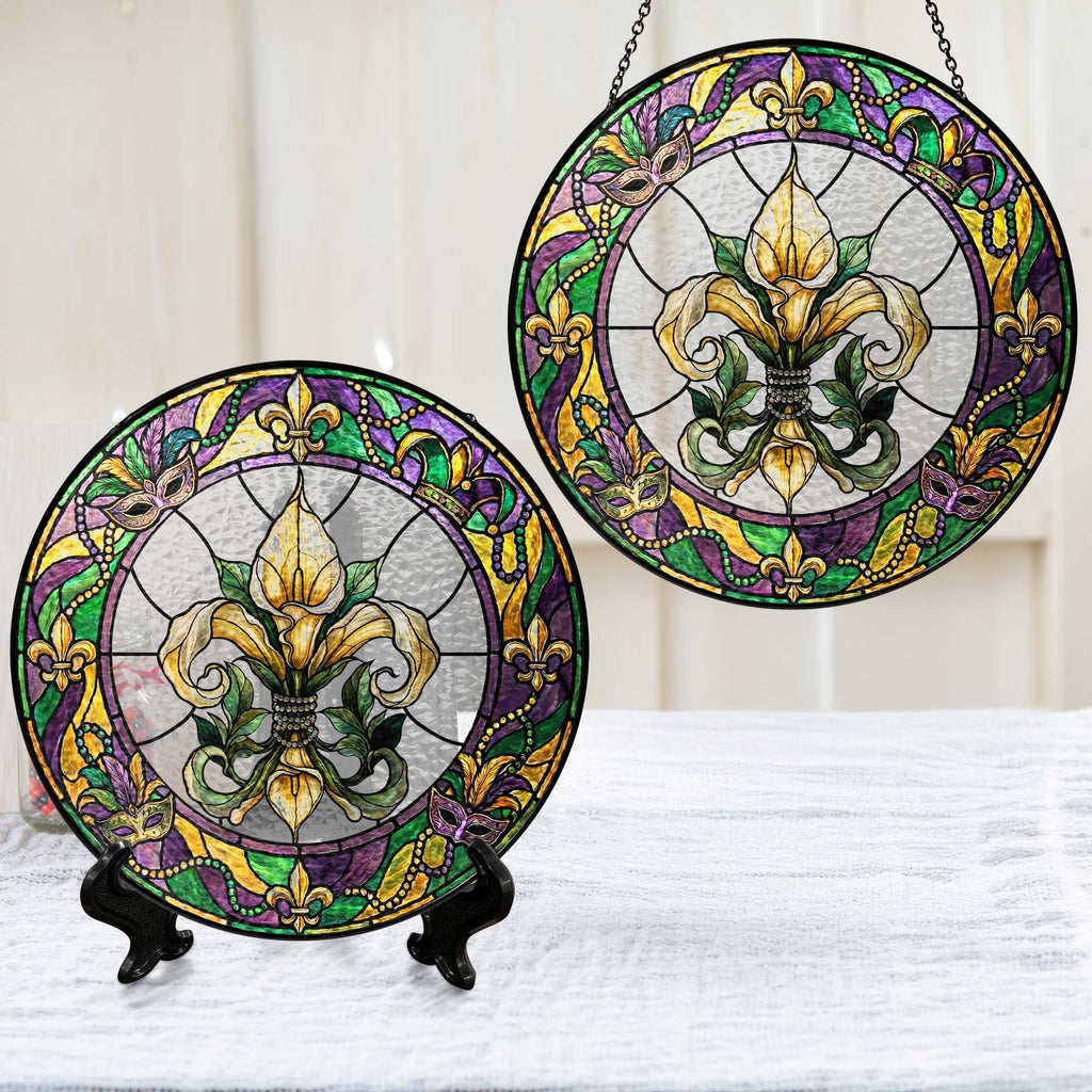 Mardi Gras Suncatcher. Stained glass Fleur de Lis Carnival Gift Decor