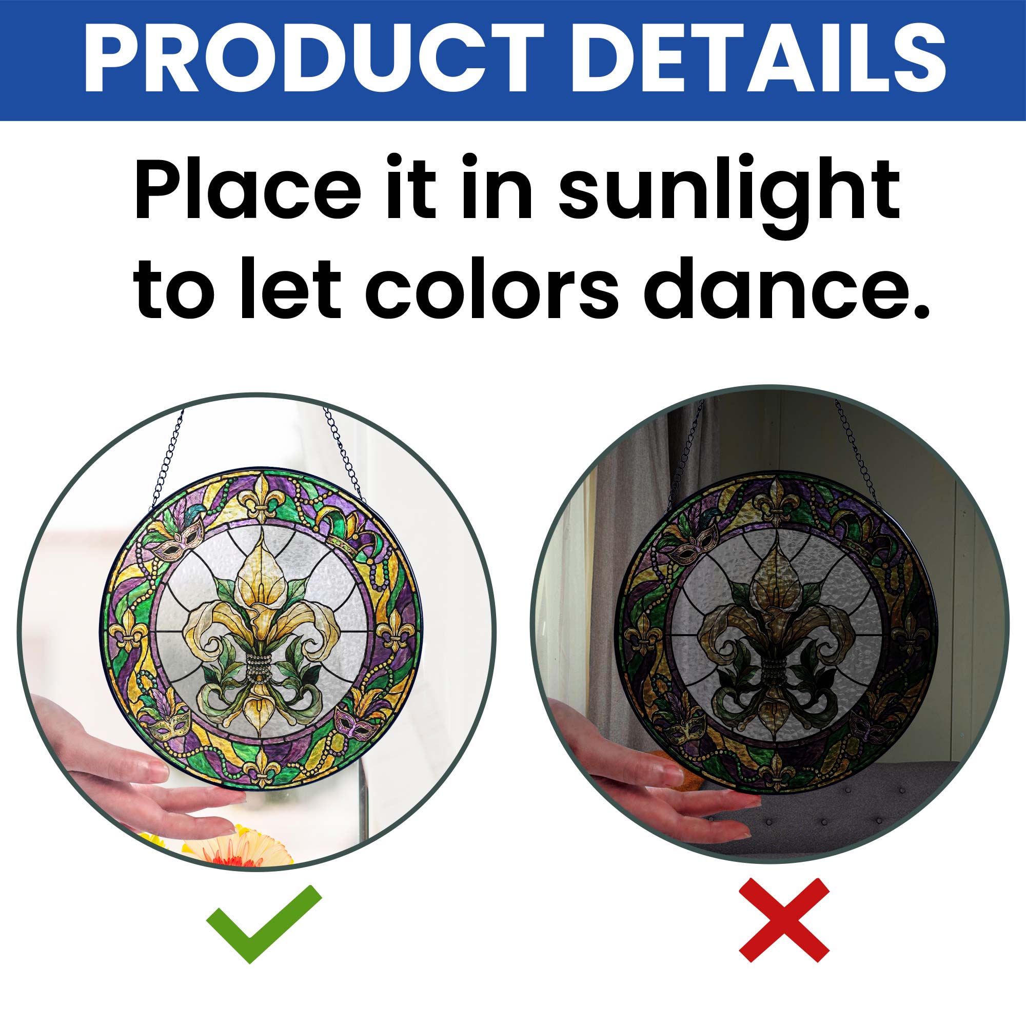 Mardi Gras Suncatcher. Stained glass Fleur de Lis Carnival Gift Decor