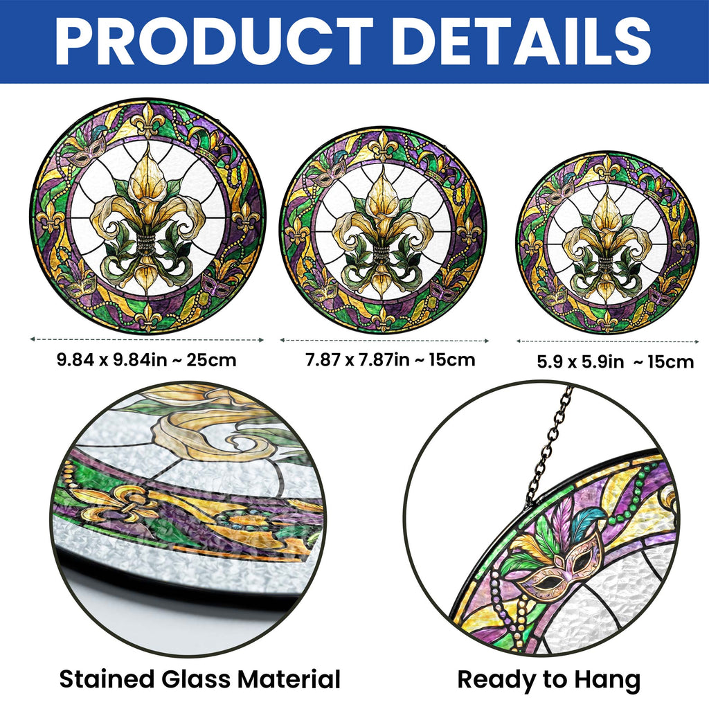 Mardi Gras Suncatcher. Stained glass Fleur de Lis Carnival Gift Decor