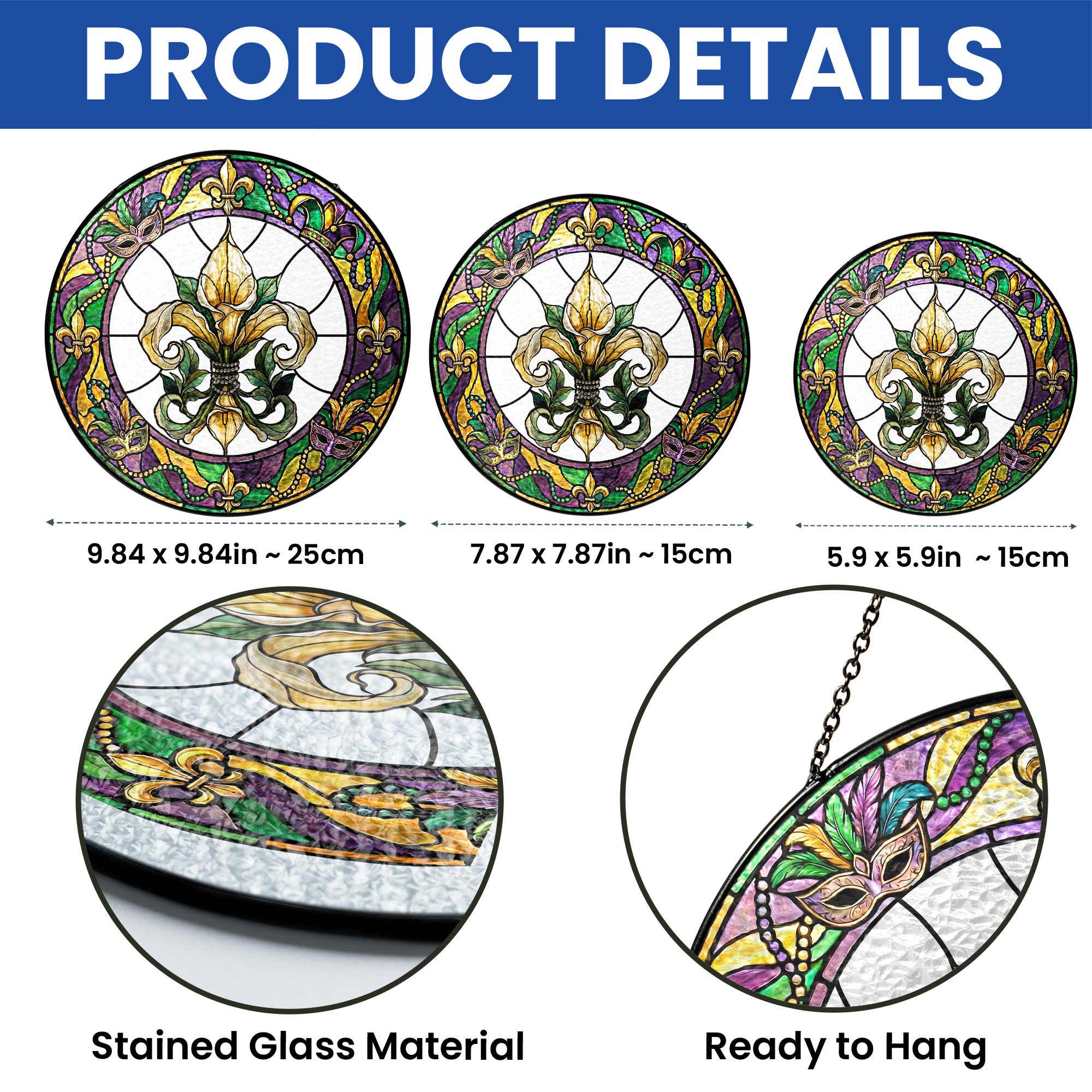 Mardi Gras Suncatcher. Stained glass Fleur de Lis Carnival Gift Decor