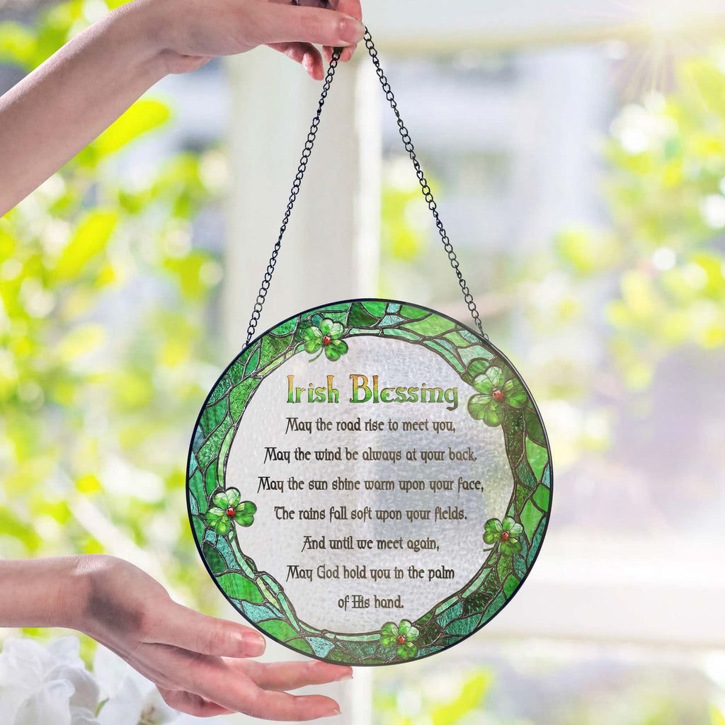 Irish Blessing May God Hold You St. Patrick's Day Stained Glass Suncatcher