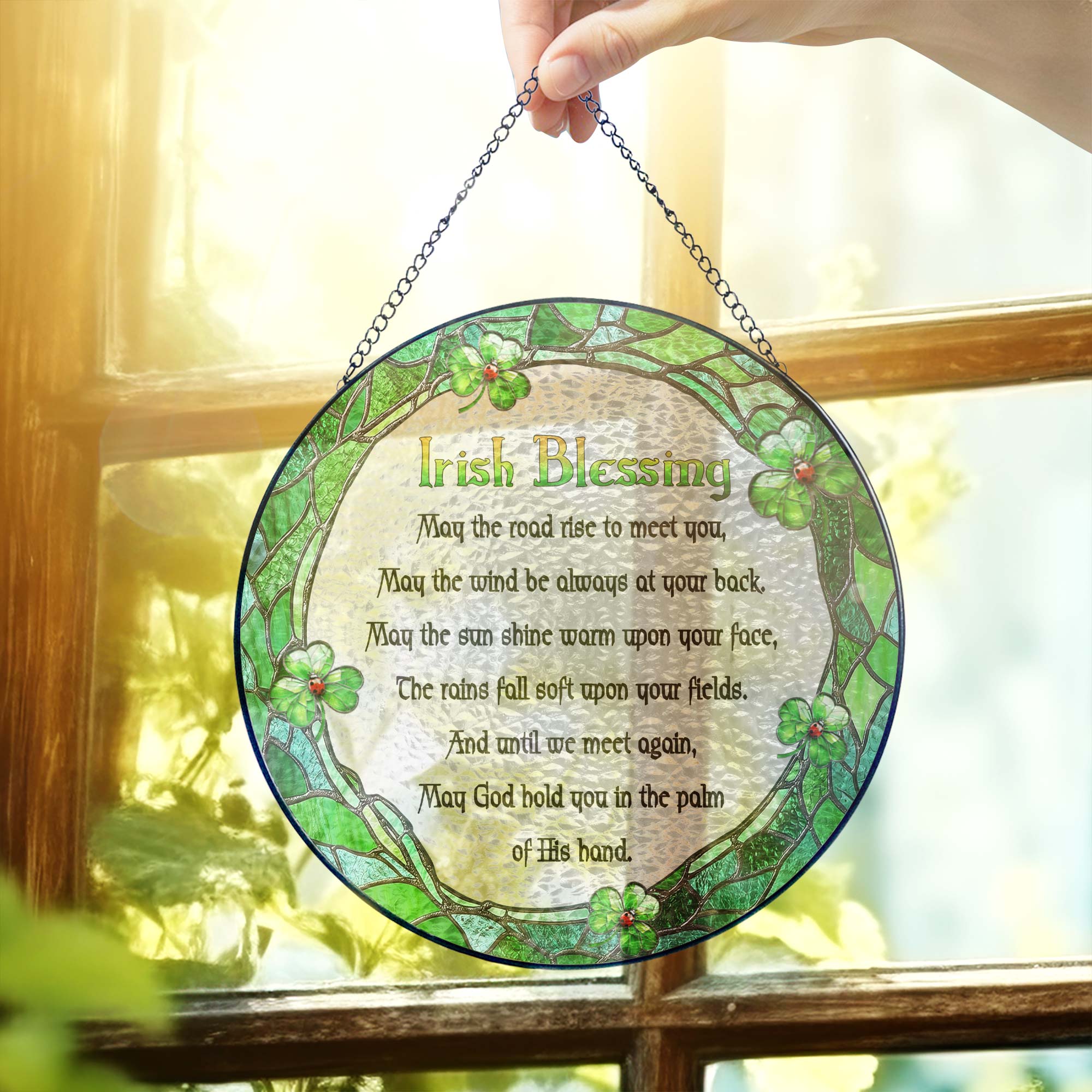 Irish Blessing May God Hold You St. Patrick's Day Stained Glass Suncatcher