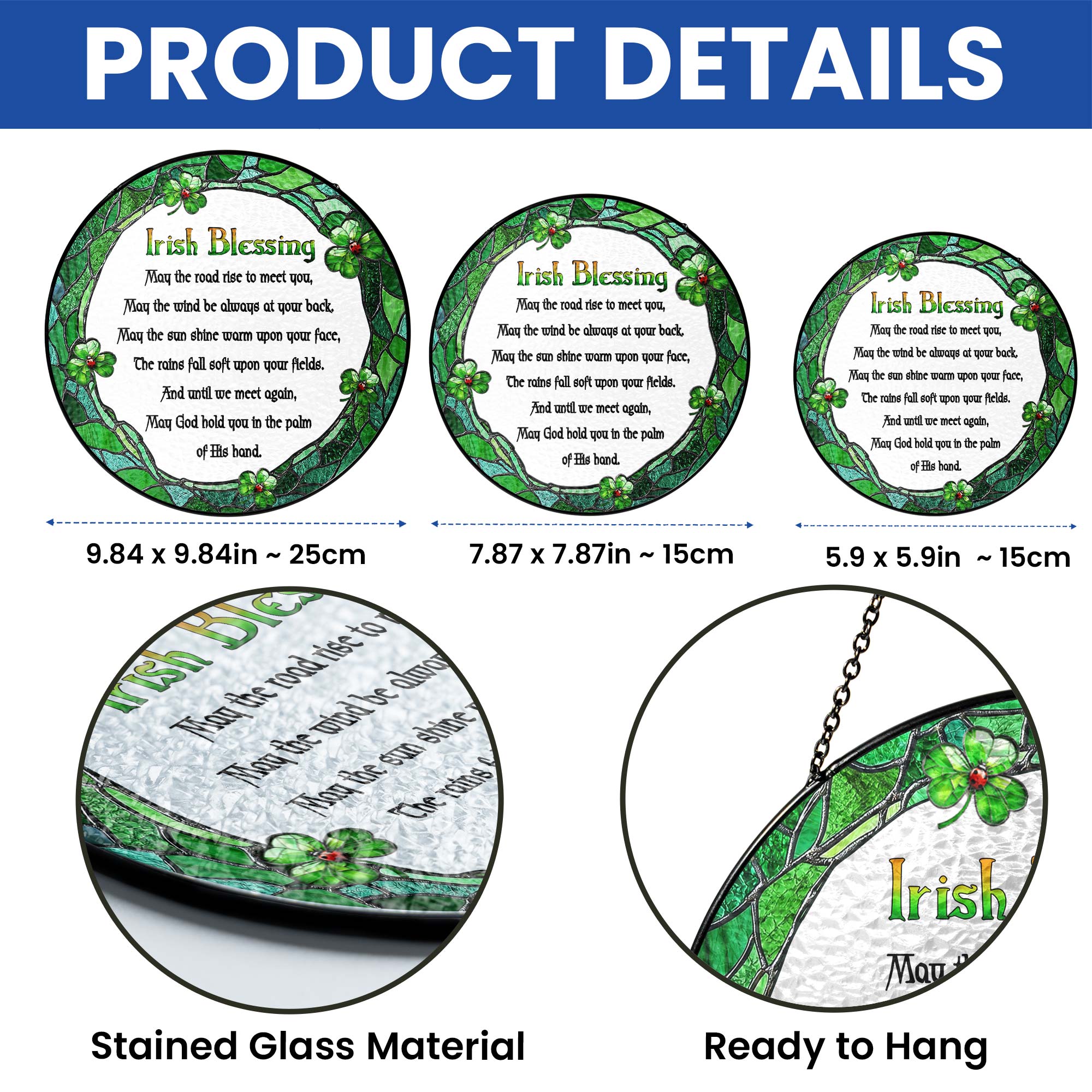 Irish Blessing May God Hold You St. Patrick's Day Stained Glass Suncatcher