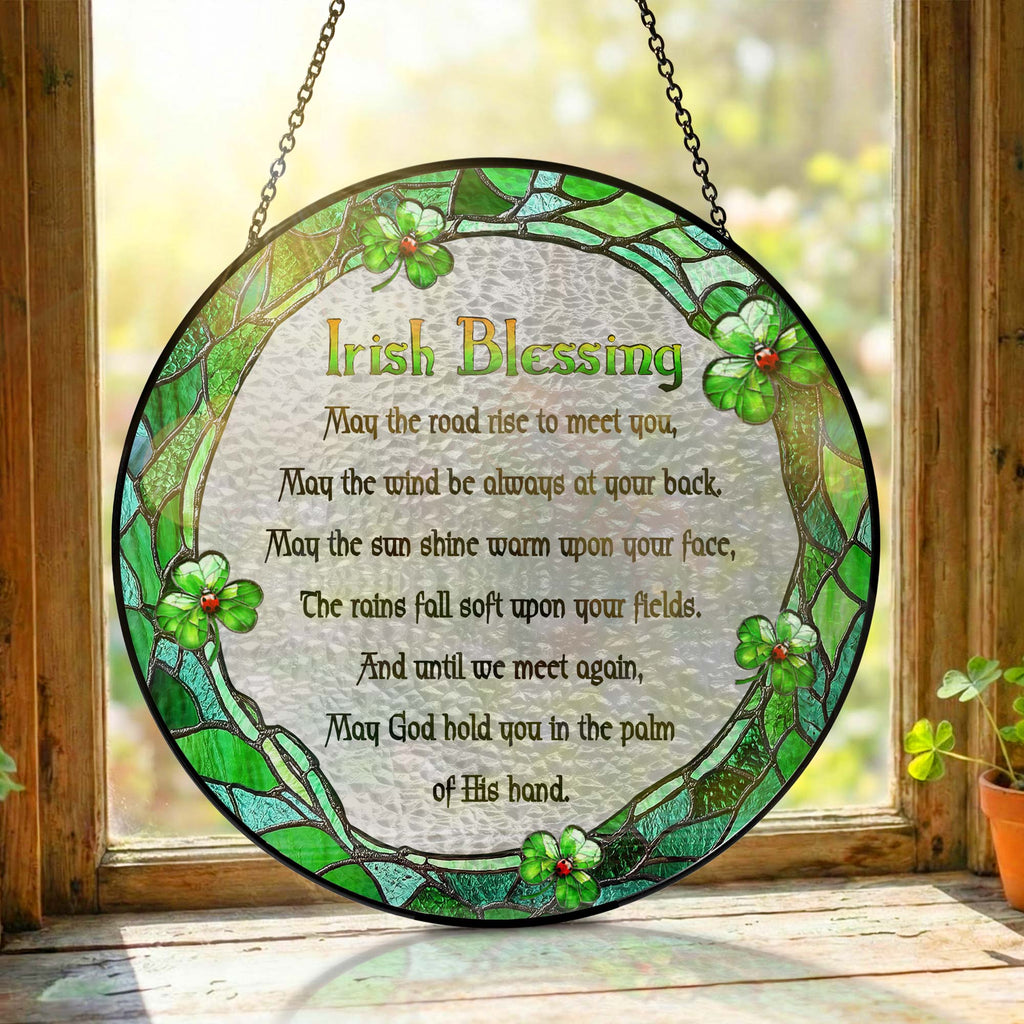 Irish Blessing May God Hold You St. Patrick's Day Stained Glass Suncatcher