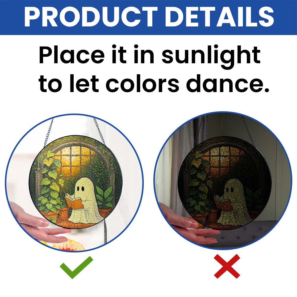 Cute Ghost at Greenhouse Suncatcher - Stained Glass Window Hanging For Plant Lovers