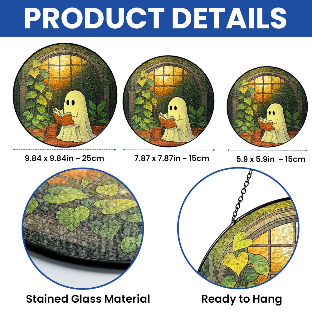 Cute Ghost at Greenhouse Suncatcher - Stained Glass Window Hanging For Plant Lovers