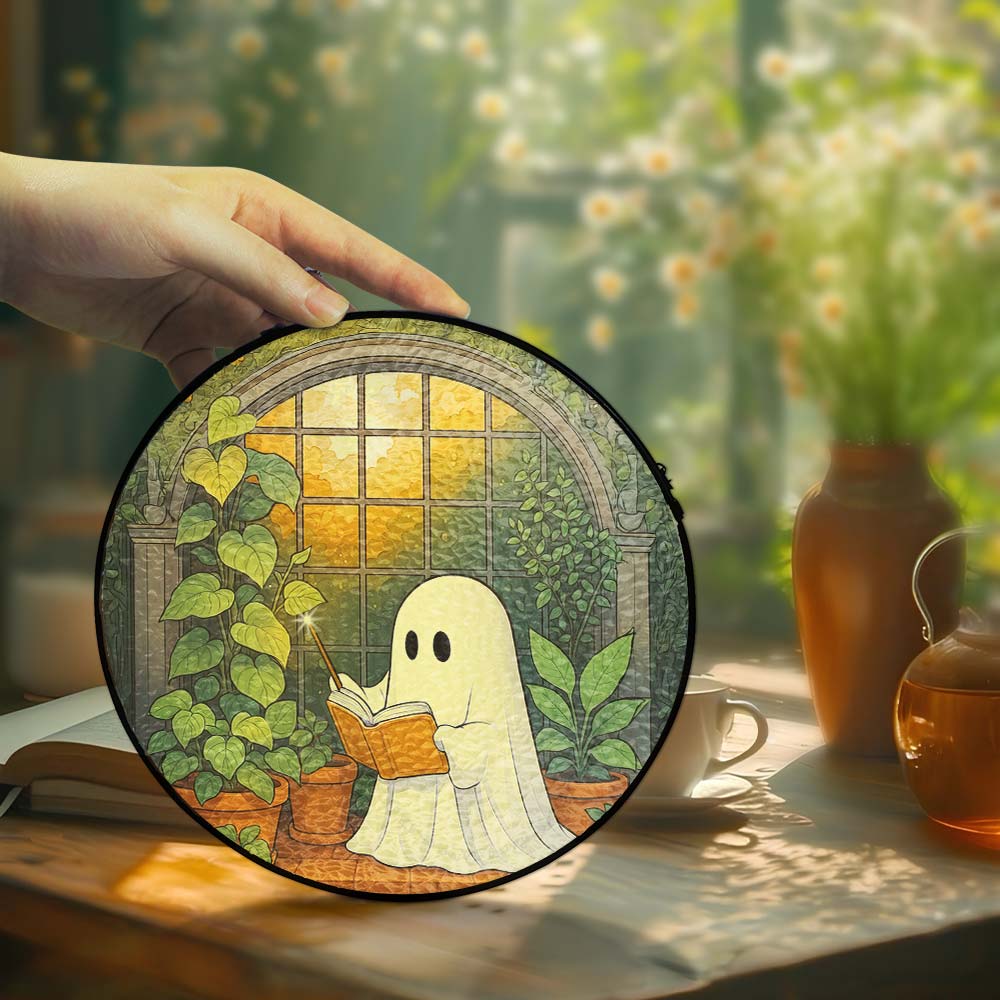Cute Ghost at Greenhouse Suncatcher - Stained Glass Window Hanging For Plant Lovers