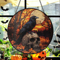 Halloween Raven Stained Glass Suncatcher - Gothic Crow Window Hanging for Home Decor