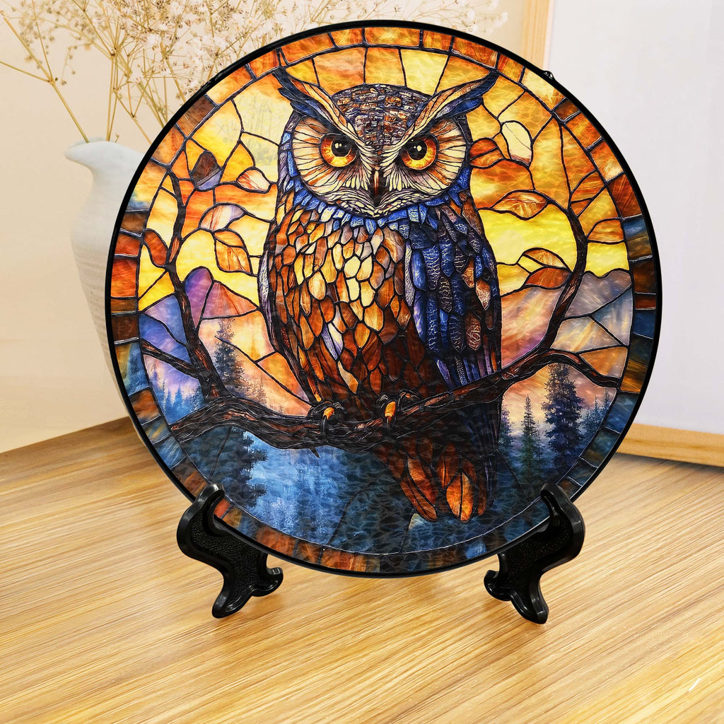Owl Stained Glass Suncatcher Window Hanging