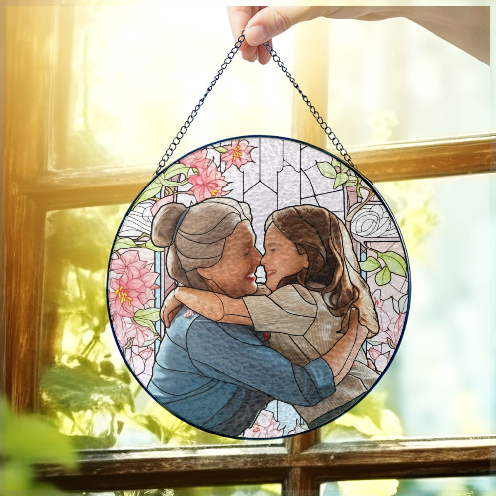 Personalized Grandma And Grandkids Custom Photo Mother's Day Stained Glass Suncatcher
