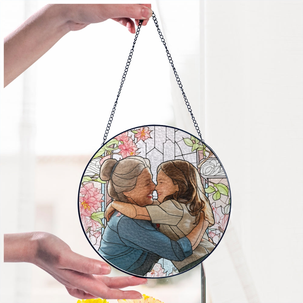 Personalized Grandma And Grandkids Custom Photo Mother's Day Stained Glass Suncatcher