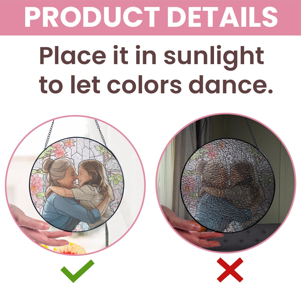 Personalized Grandma And Grandkids Custom Photo Mother's Day Stained Glass Suncatcher