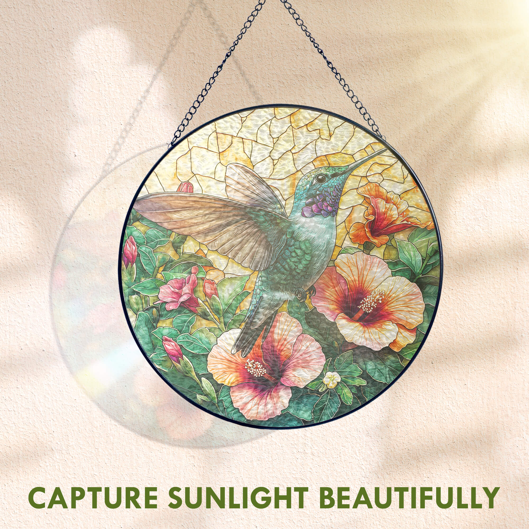 Flagwix Hummingbird Stained Glass Suncatcher – Colorful Flower Window Art. Handmade Durable Glass Ornament. Perfect Gift for Nature Lovers 3-Day Shipping