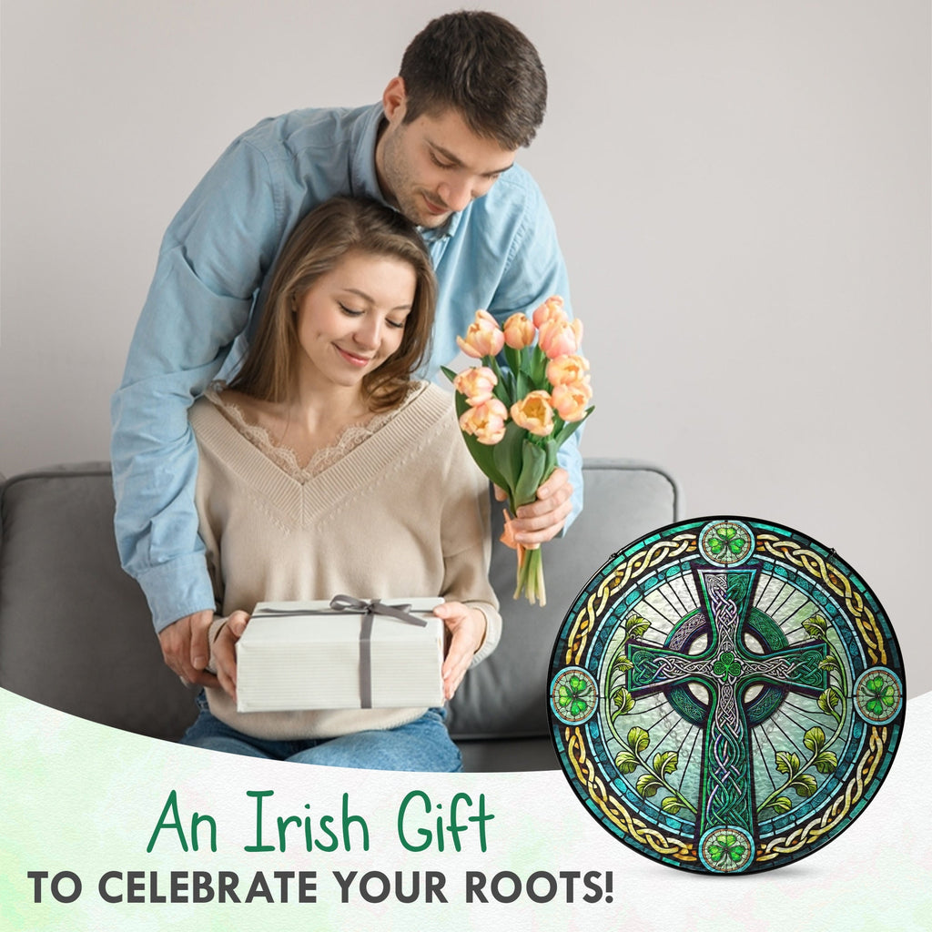 Irish Celtic Cross Stained Glass Suncatcher Irish Sun Catcher Window Decoration 3-Day Shipping