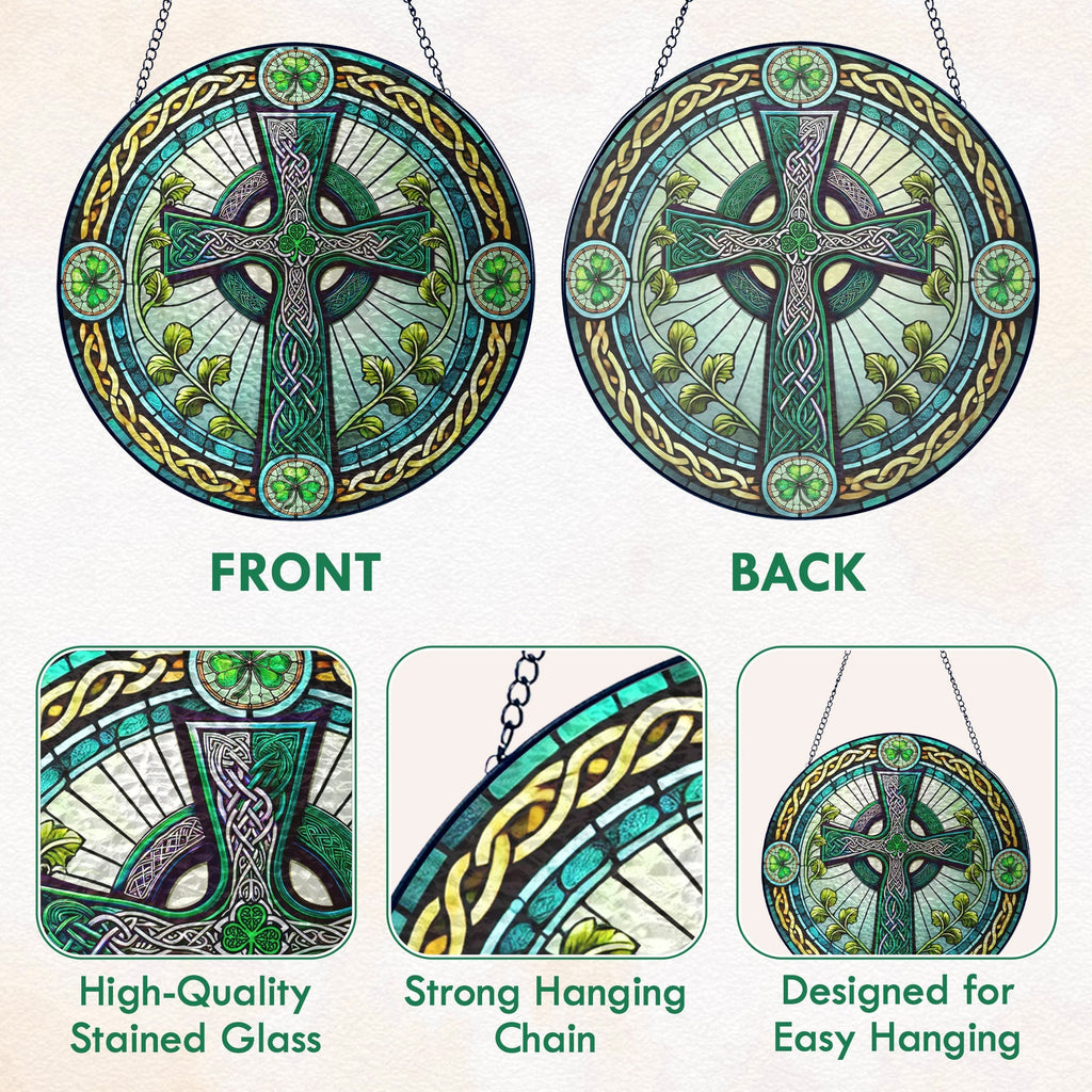 Irish Celtic Cross Stained Glass Suncatcher Irish Sun Catcher Window Decoration 3-Day Shipping