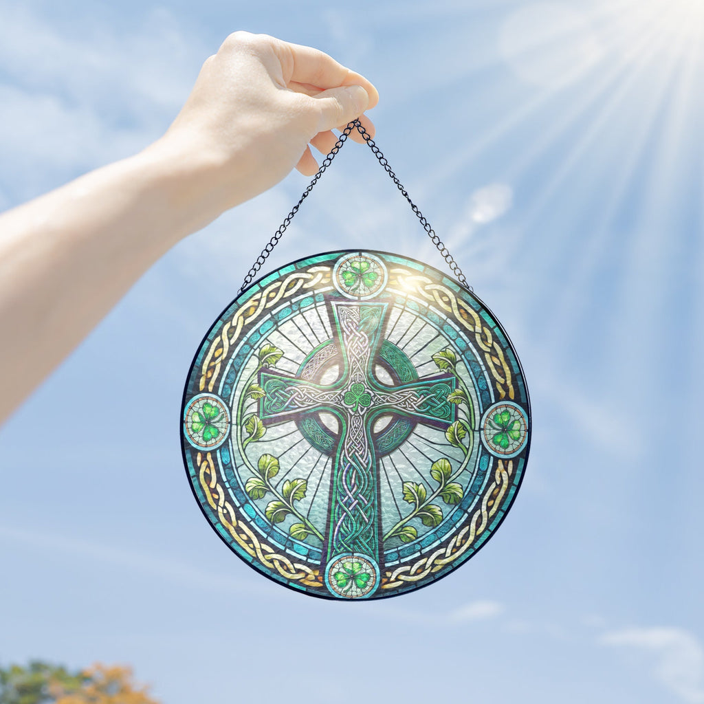 Irish Celtic Cross Stained Glass Suncatcher Irish Sun Catcher Window Decoration 3-Day Shipping