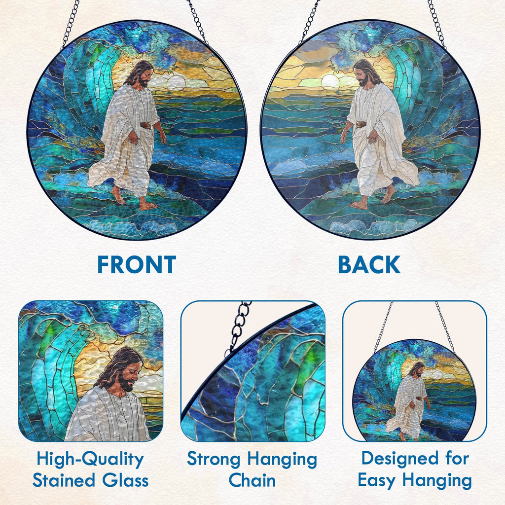 Jesus Christ Stained Glass Suncatcher – Inspirational Handcrafted Religious Window Decor for Evergreen Spiritual Home and Gift 3-Day Shipping